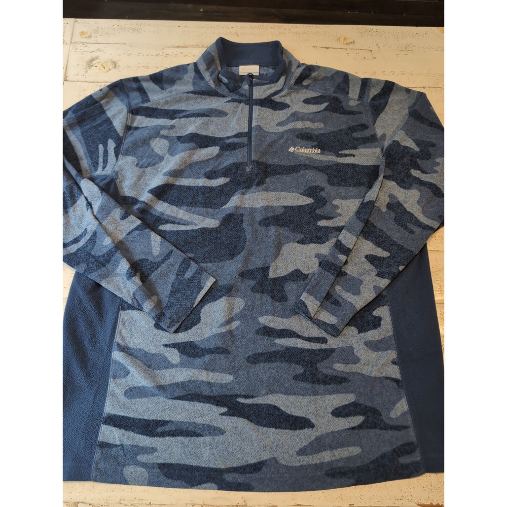 Columbia Blue Camo 1/4 Zip Fleece Pullover Men's Size 2XL
